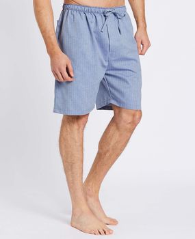 Men's Garrison Blue Herringbone Pyjama Shorts, 3 of 3