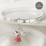Personalised Sterling Silver Pink Fairy, Pearl Bangle Christening | Baptism | 1st Birthday | Engraved Jewellery, thumbnail 1 of 7
