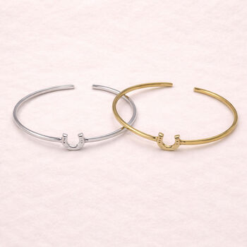 Lucky Horseshoe Bangle Open Style Cuff, Equestrian Jewellery, 2 of 7