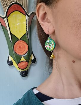 Hand Painted Brussel Sprout Face Bauble Earrings, 4 of 11