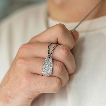 Men's Silver Paddle Fingerprint Necklace, 3 of 7