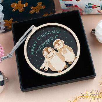 Personalised Couples Penguin Christmas Tree Decoration, 2 of 6