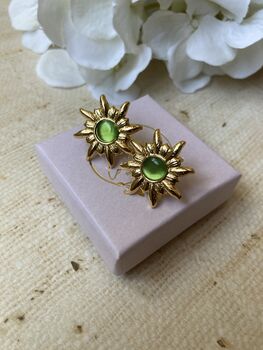 Gold Sun Green Stud Earrings, 6 of 6