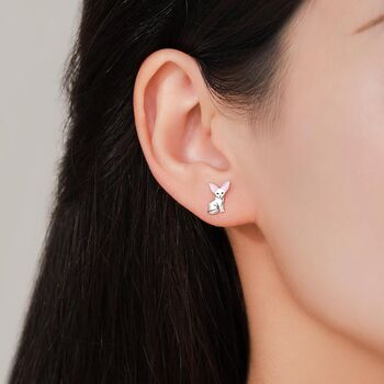 Fennec Fox Stud Earrings In Sterling Silver, 6 of 11