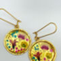 Gold Dangle Earrings With Real Pink Flowers, thumbnail 2 of 10