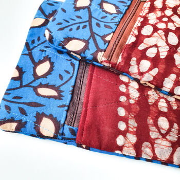 Fair Trade Wristlet Clutch Bag With Strap, Handmade Blue Red Phone Purse Wallet, 8 of 10