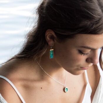 Small Round Emerald Turquoise Lagoon Silver Pendant, 4 of 6