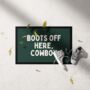 Boots Off Here Cowboy | Cream And Forest Green | Door Mat, thumbnail 1 of 2