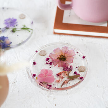 Purple And Pink Wild Flower Resin Coasters, 2 of 3