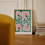 Green And Pink Abstract Floral Art Print, thumbnail 1 of 4