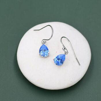 Sterling Silver Ocean Blue Cz Droplet Drop Earrings, 6 of 12