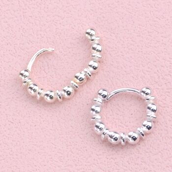 Sterling Silver Chunky Beaded Huggie Hoop Earrings, 2 of 7