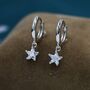 Sterling Silver Cz Star Huggie Hoop Earrings, thumbnail 1 of 11