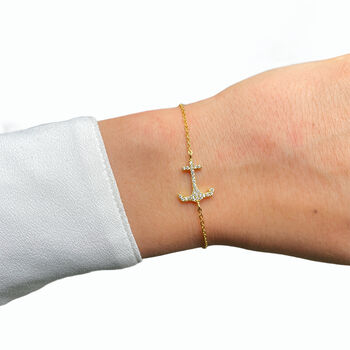 Anchor Bracelet Cz Rose Or Gold Plated 925 Silver, 2 of 9