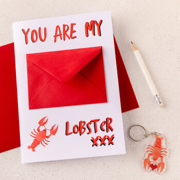 Funny Romantic Lobster Card With Keyring, 2 of 2