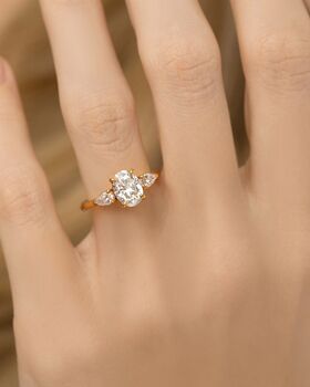 Two Ct Oval Moissanite Three Stone Engagement Ring, 8 of 10