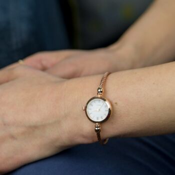 Rose Gold Stainless Steel White Dial Bangle Watch, 7 of 9