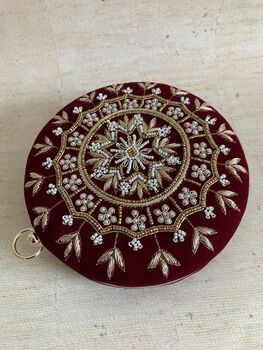 Maroon Handcrafted Velvet Bangle Clutch Bag, 6 of 8