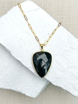 Agate Large Black Necklace Real 18k Gold Plated, 3 of 3