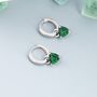 Sterling Silver Emerald Green Trillion Cut Cz Hoop Earrings, thumbnail 3 of 12