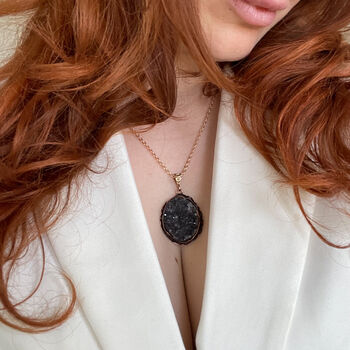 Black Agate Druzy Necklace Hand Carved, 2 of 4