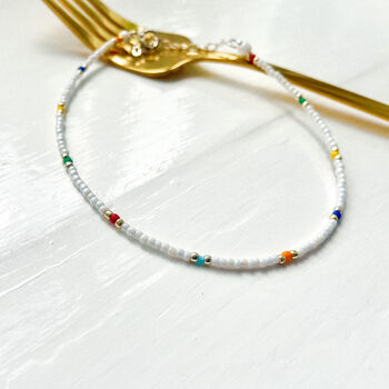 White Colourful Beaded Anklet, 6 of 7