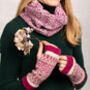 Soft Knitted Fair Isle Mittens Lambswool Pink Natural, thumbnail 3 of 9