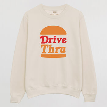 Drive Thru Men’s Slogan Sweatshirt With Burger Graphic, 3 of 4