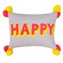 Embroidered Bright Happy Pom Pom Cushion, thumbnail 4 of 8