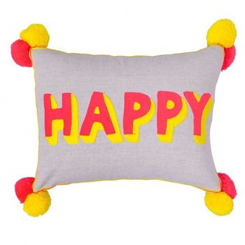 Embroidered Bright Happy Pom Pom Cushion, 4 of 8