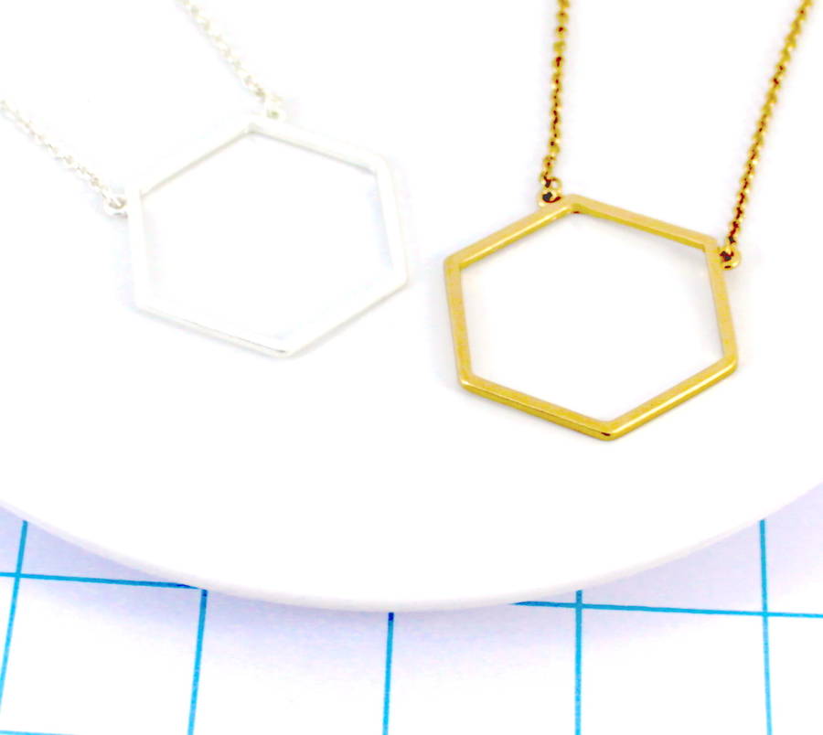 Large Hexagon Geometric Necklace By Lucy Loves Neko