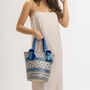 Blue Handwoven Straw Basket Bag, thumbnail 2 of 8