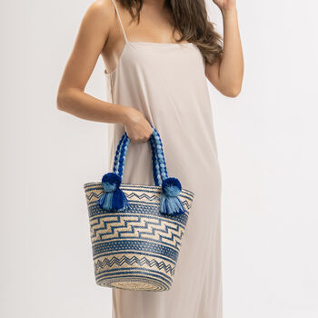 Blue Handwoven Straw Basket Bag, 2 of 8