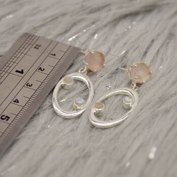Rose Quartz, Moonstone Silver Earrings, 2 of 3
