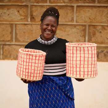 Sahihi: Red Check Woven Storage Basket, 2 of 7