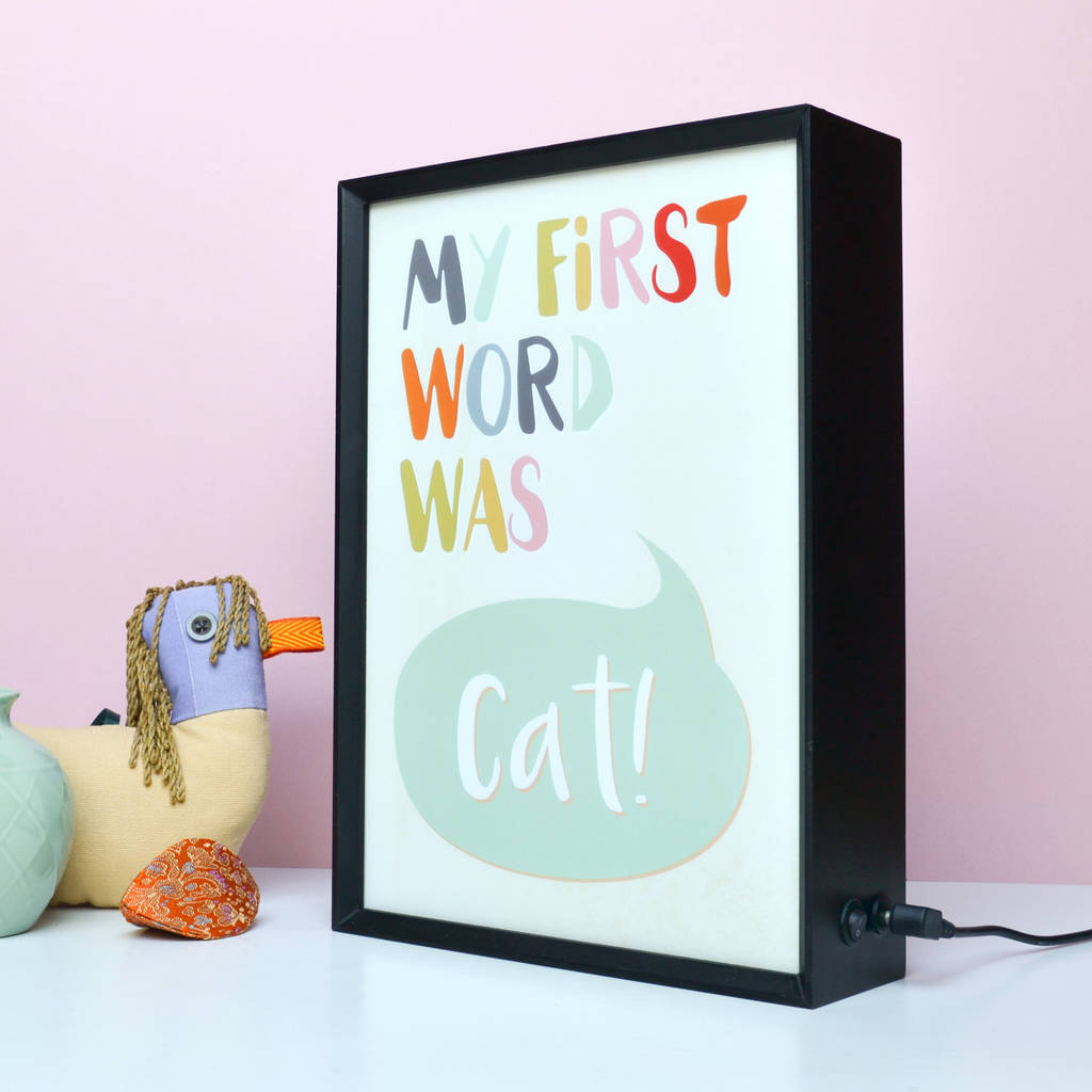 personalised 'my first word' light box by giggle beaver