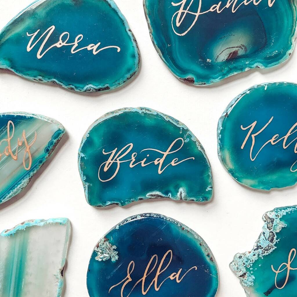 Five Blue Agate Calligraphy Place Settings
