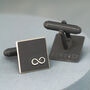 Personalised Infinity Symbol Cufflinks. Oxidised Black, thumbnail 9 of 11
