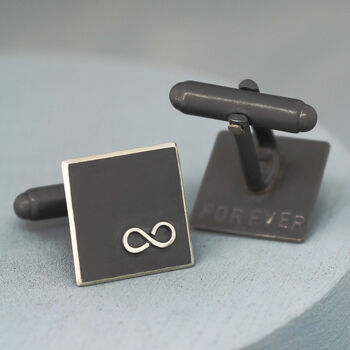 Personalised Infinity Symbol Cufflinks. Oxidised Black, 9 of 11