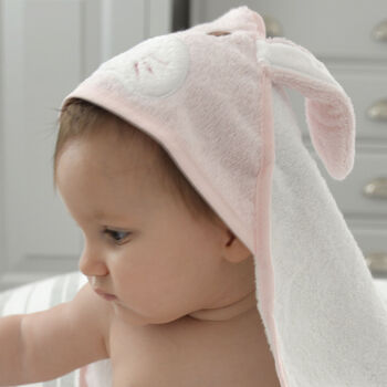 Personalised Pink Bunny Hooded Baby Towel, 2 of 7