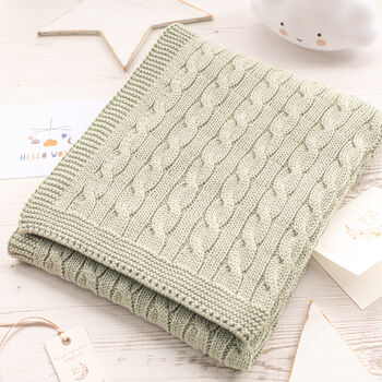 New Baby Boy Luxury Cotton Knitted Cable Blanket, 6 of 12