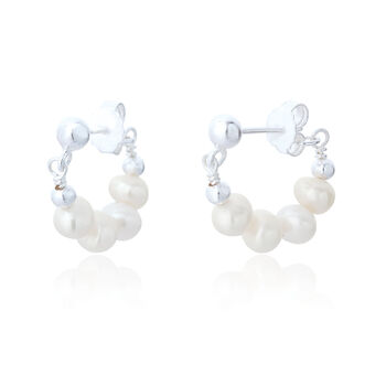 Calliope Sterling Silver Small Pearl Hoop Earrings, 2 of 2