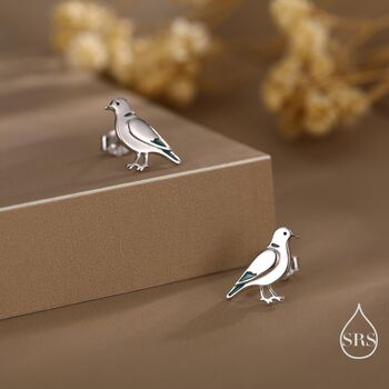 Sterling Silver Eurasian Collared Dove Earrings, 4 of 11