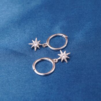 925 Silver Dangle Star Hoop Earrings, 3 of 7