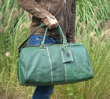 Leather Holdall Weekend Bag, 4 of 12