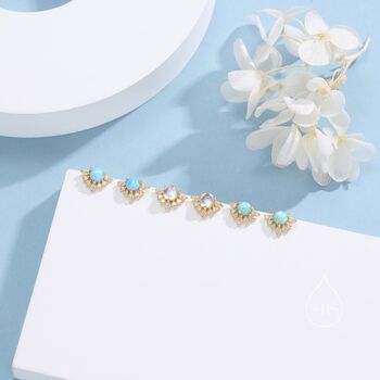 Vintage Inspired Blue Opal Flower Cz Stud Earrings, 3 of 11