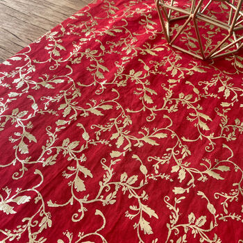 Red And Gold Muslin Vine Flowers Table Runner 3m Christmas Table Scape, 3 of 4