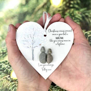 Personalised Mum Pebble Heart Bauble Decoration, 2 of 4