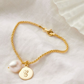 Gold Letter Bracelet With Freshwater Pearl, 3 of 6