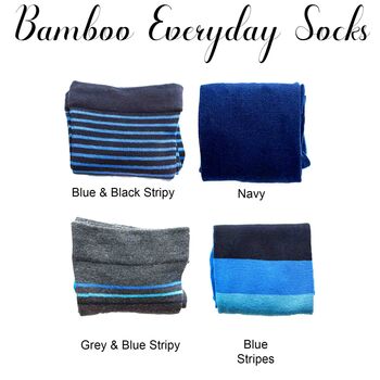 Mens Eco Bamboo Striped Blue Embroidered Socks Gift Box, 3 of 5
